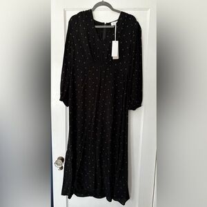 The White Company black dress with white and gray spots. NWT.